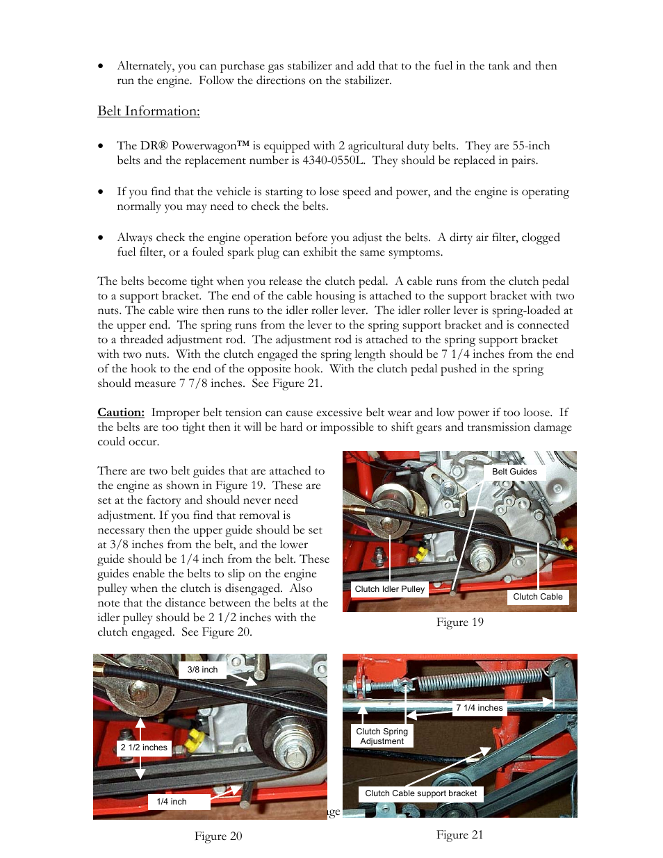 Belt information | DR Power Power Wagon 4 x 2 8hp B&S (April 2002 - March 2004) User Manual | Page 21 / 26