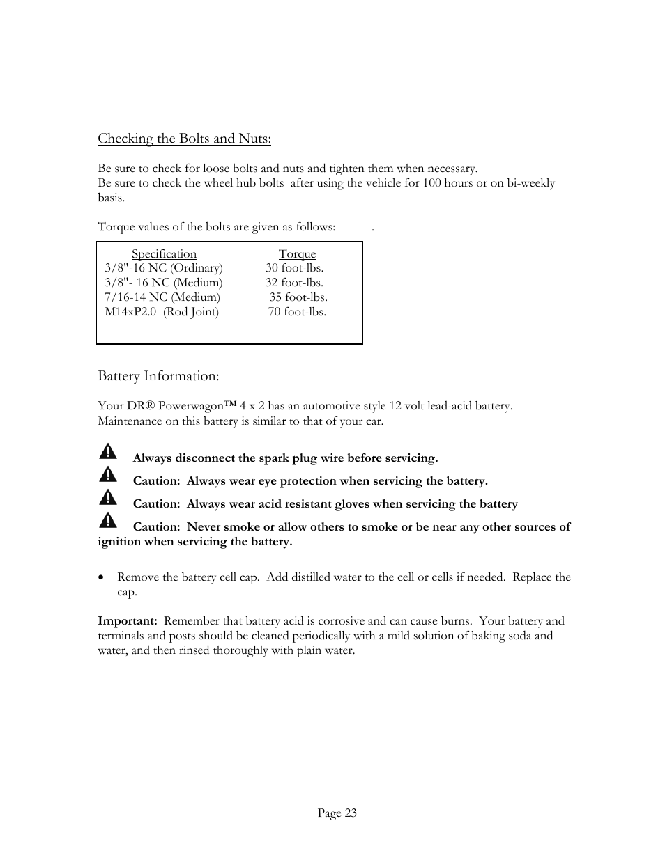 DR Power Power Wagon 4 x 2 8hp B&S (April 2002 - March 2004) User Manual | Page 23 / 26