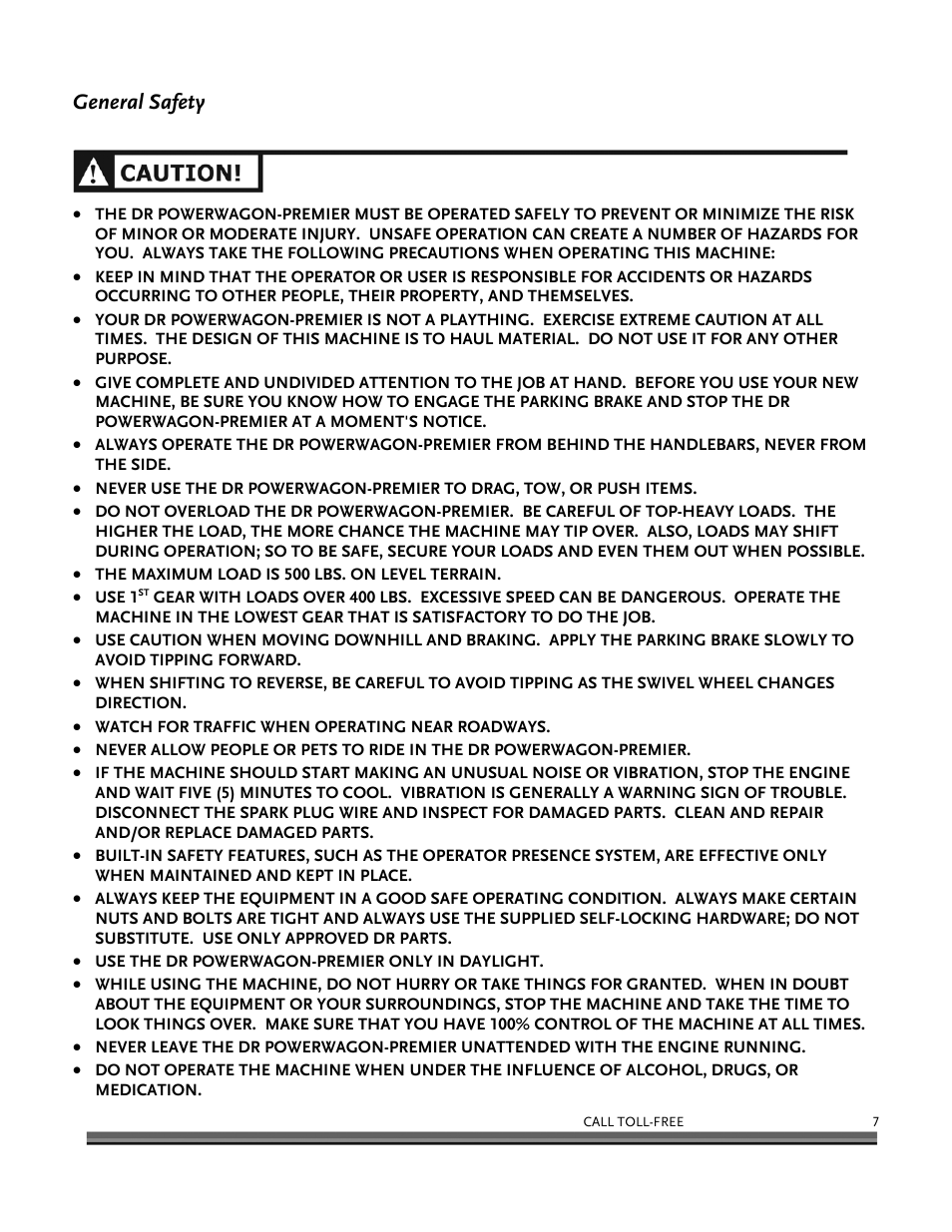 General safety | DR Power 6.25 Premier Power Wagon User Manual | Page 11 / 50