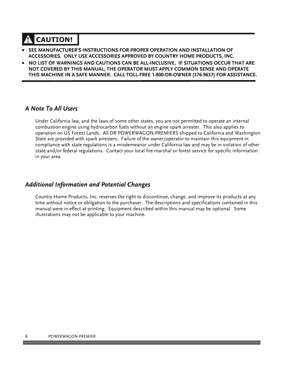 Additional information and potential changes | DR Power 6.25 Premier Power Wagon User Manual | Page 12 / 50