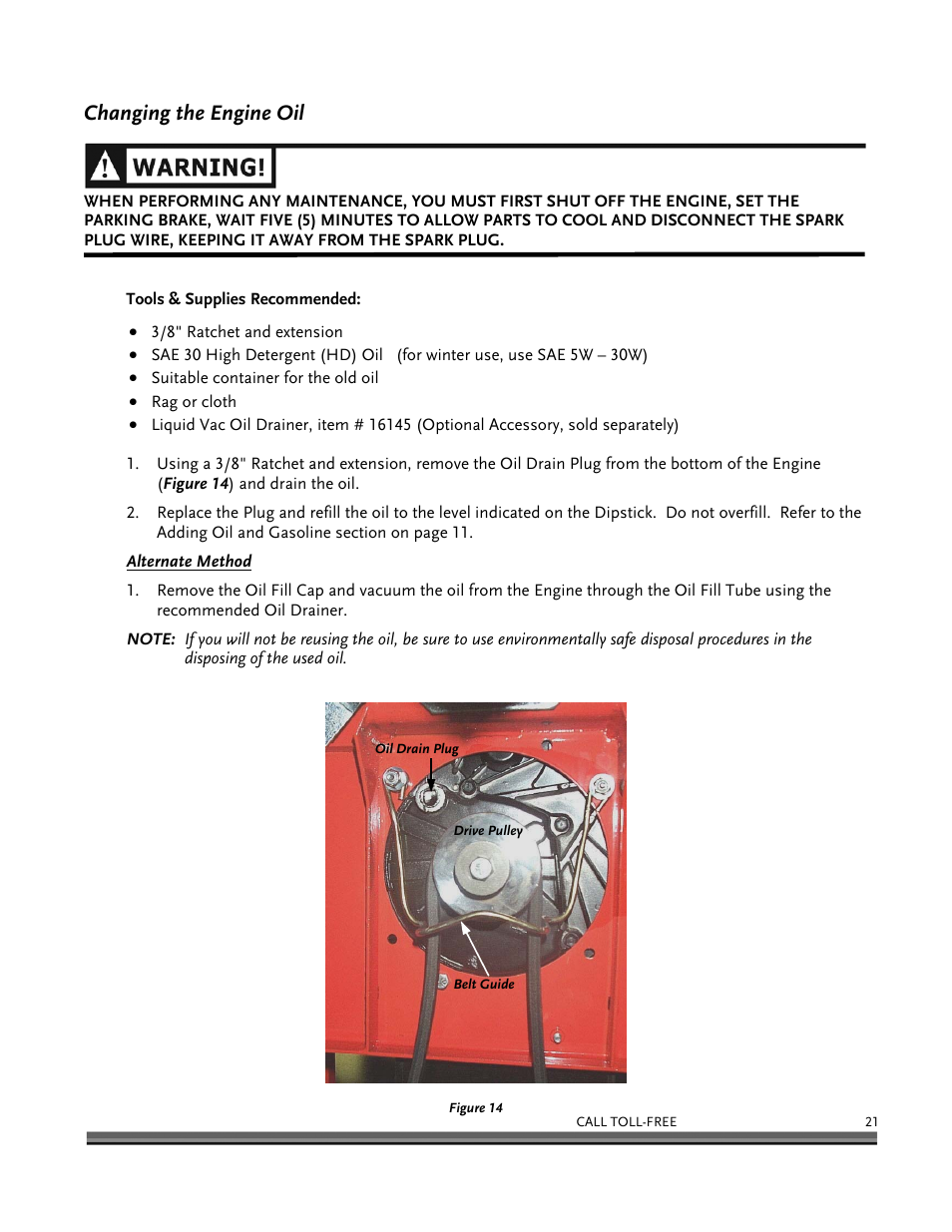 Changing the engine oil | DR Power 6.25 Premier Power Wagon User Manual | Page 25 / 50