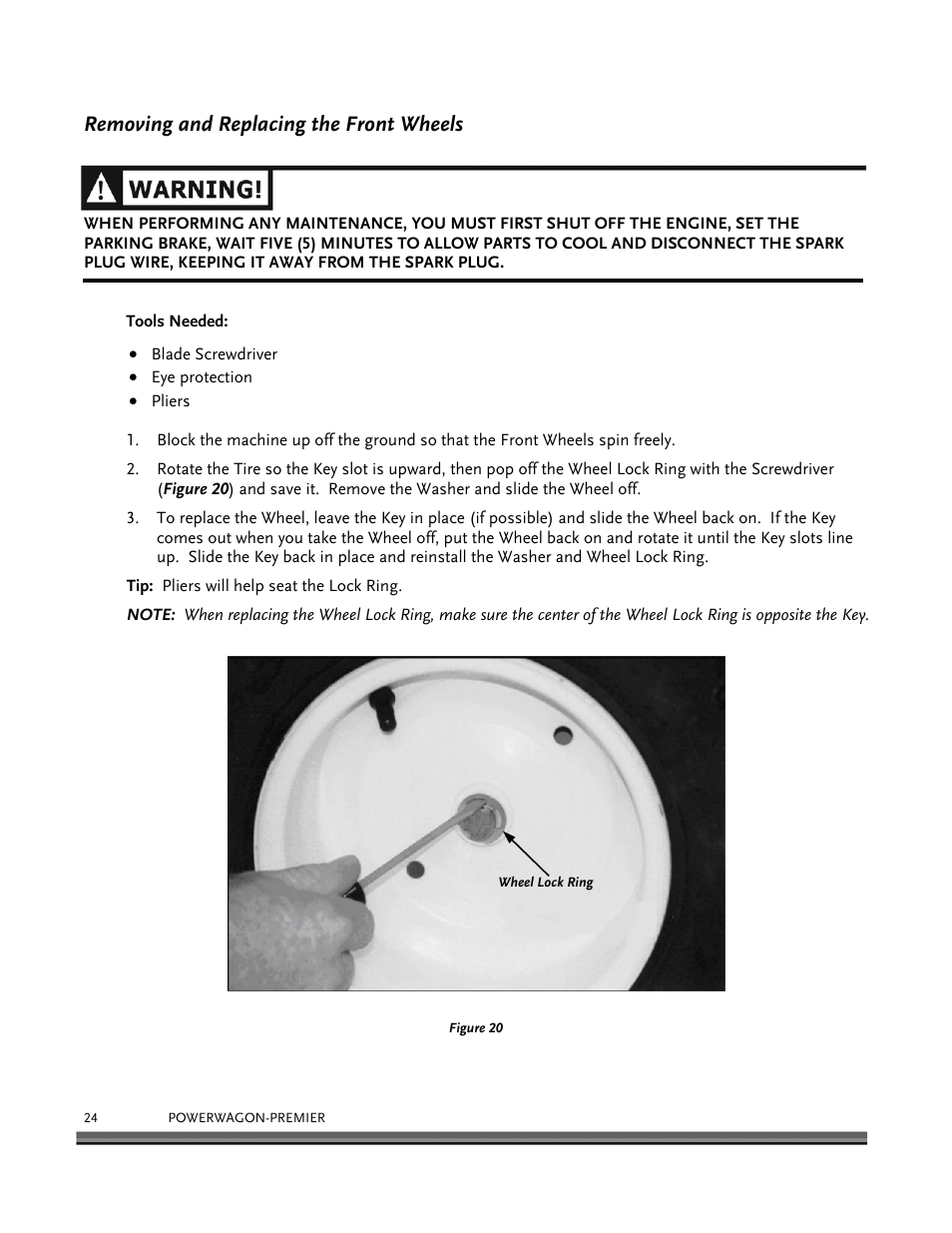 Removing and replacing the front wheels | DR Power 6.25 Premier Power Wagon User Manual | Page 28 / 50