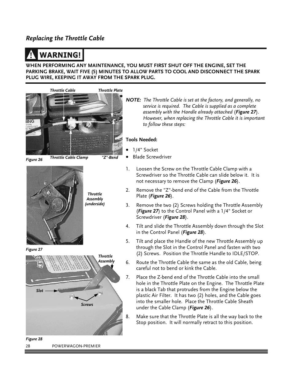 Replacing the throttle cable | DR Power 6.25 Premier Power Wagon User Manual | Page 32 / 50