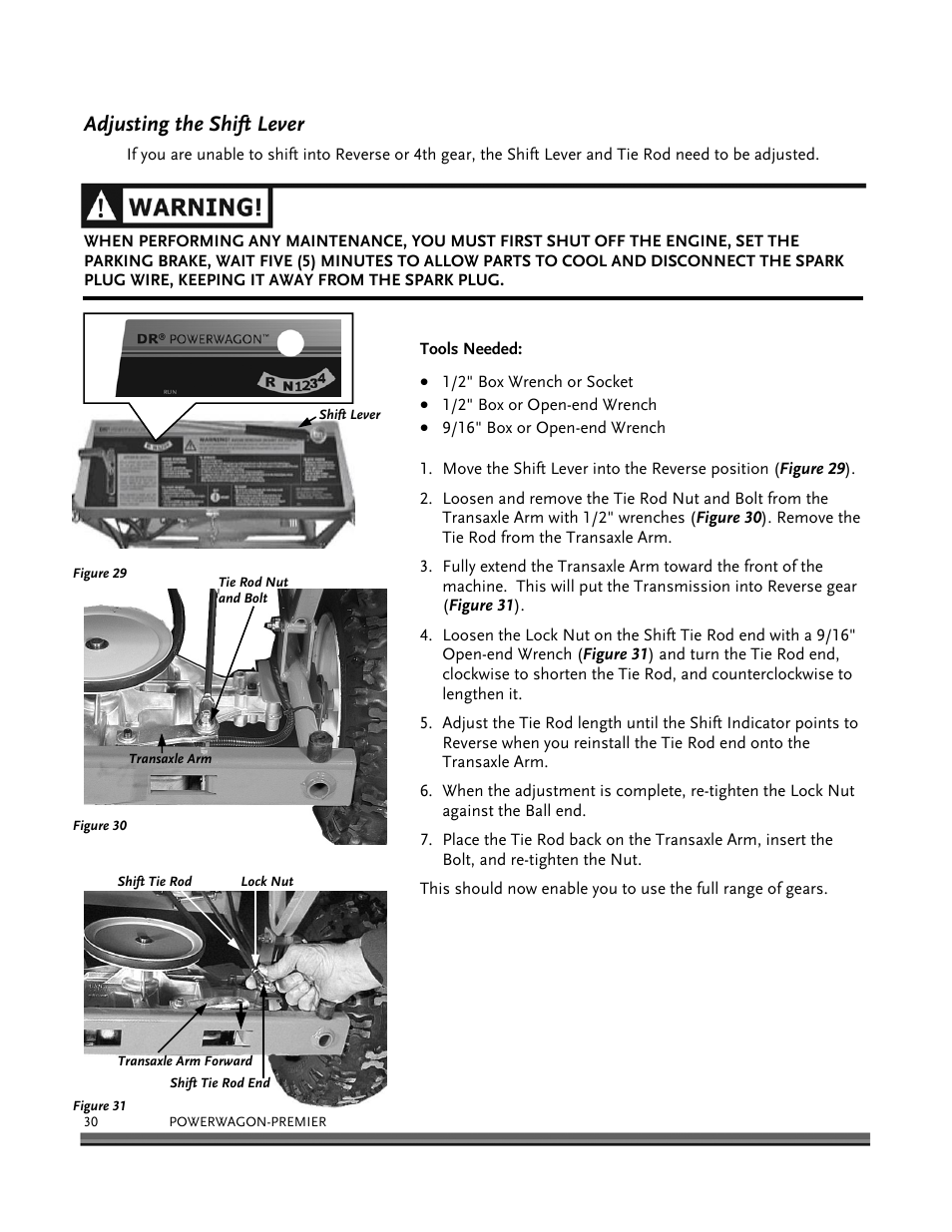 Adjusting the shift lever | DR Power 6.25 Premier Power Wagon User Manual | Page 34 / 50