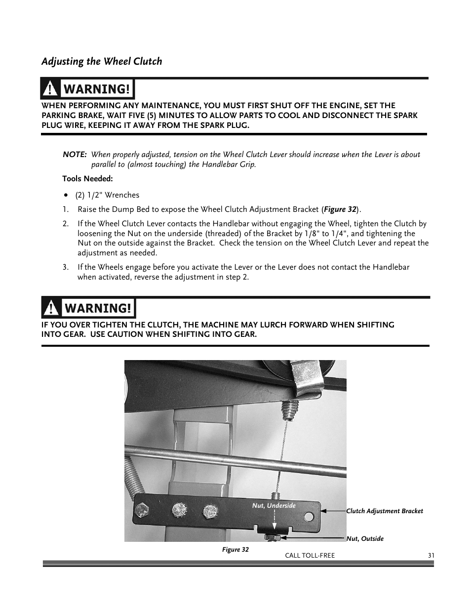 Adjusting the wheel clutch | DR Power 6.25 Premier Power Wagon User Manual | Page 35 / 50