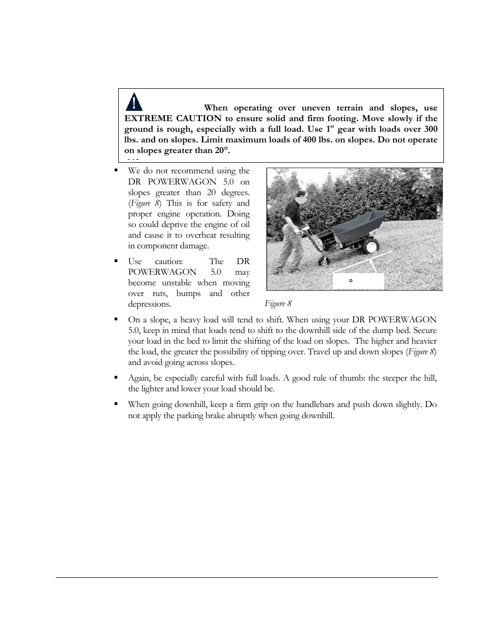 Slopes & uneven terrain | DR Power 5.00 HP Power Wagon User Manual | Page 17 / 40
