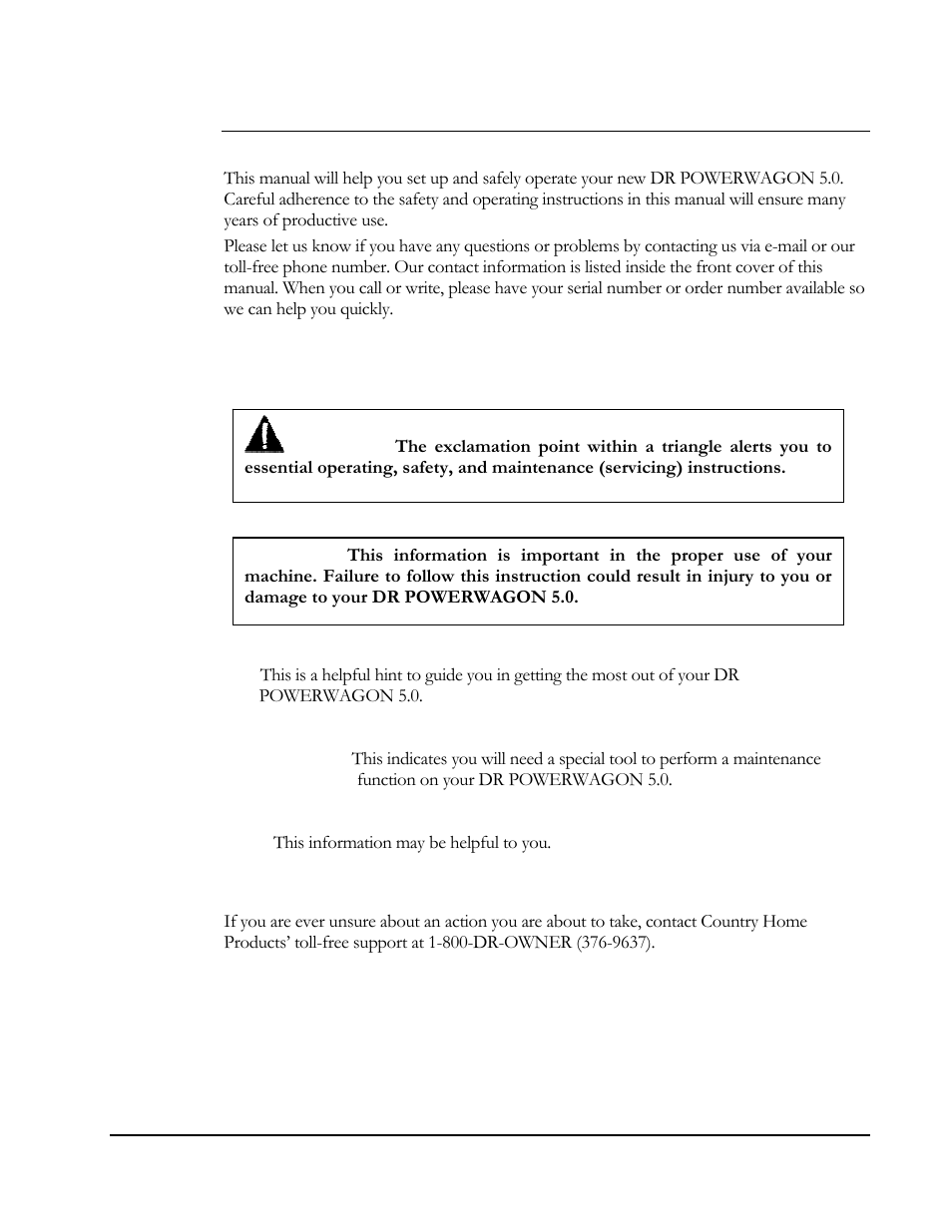 Chapter 1: introducing the dr powerwagon 5.0, Conventions used in this manual | DR Power 5.00 HP Power Wagon User Manual | Page 4 / 40