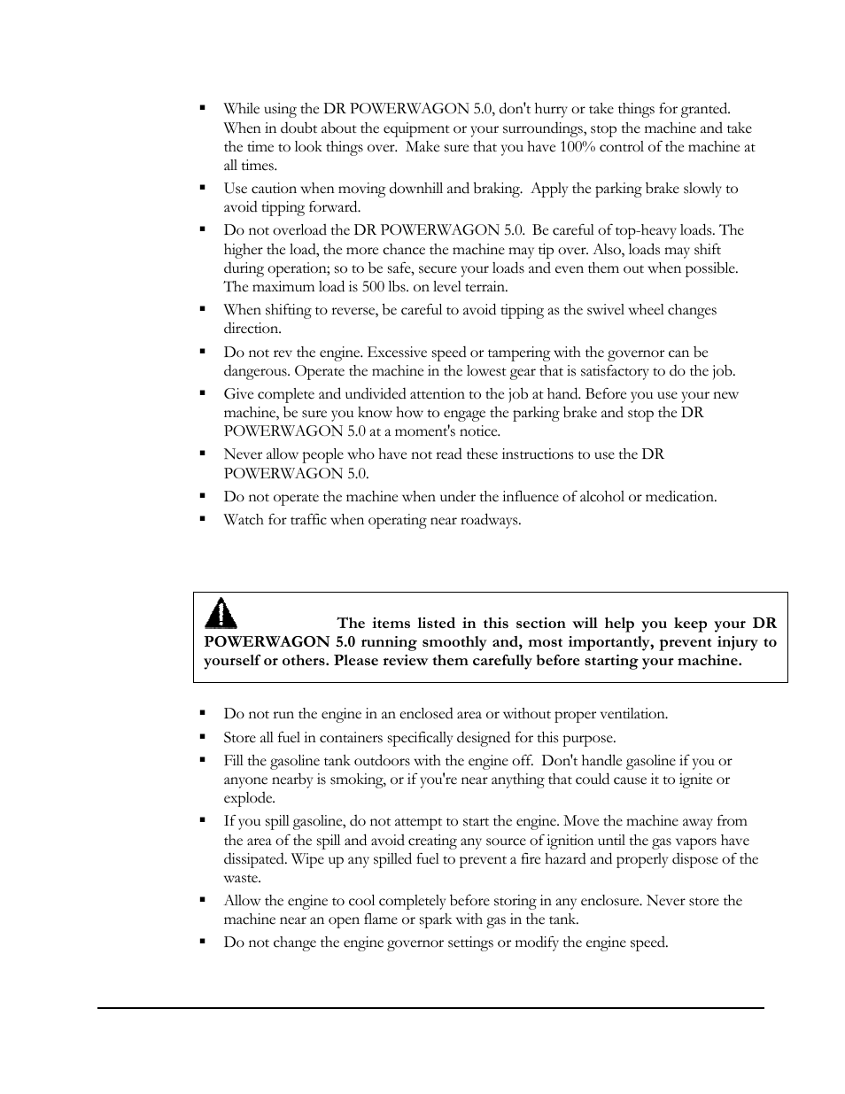 Safety with gasoline-powered machines | DR Power 5.00 HP Power Wagon User Manual | Page 8 / 40