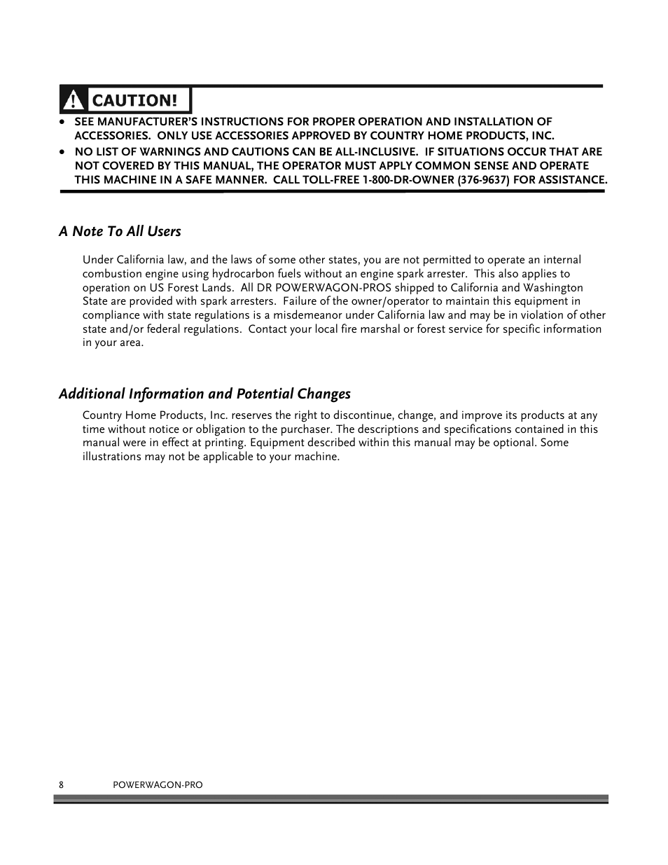 Additional information and potential changes | DR Power 8.25 Pro Power Wagon (February 2007 - February 2009) User Manual | Page 12 / 54