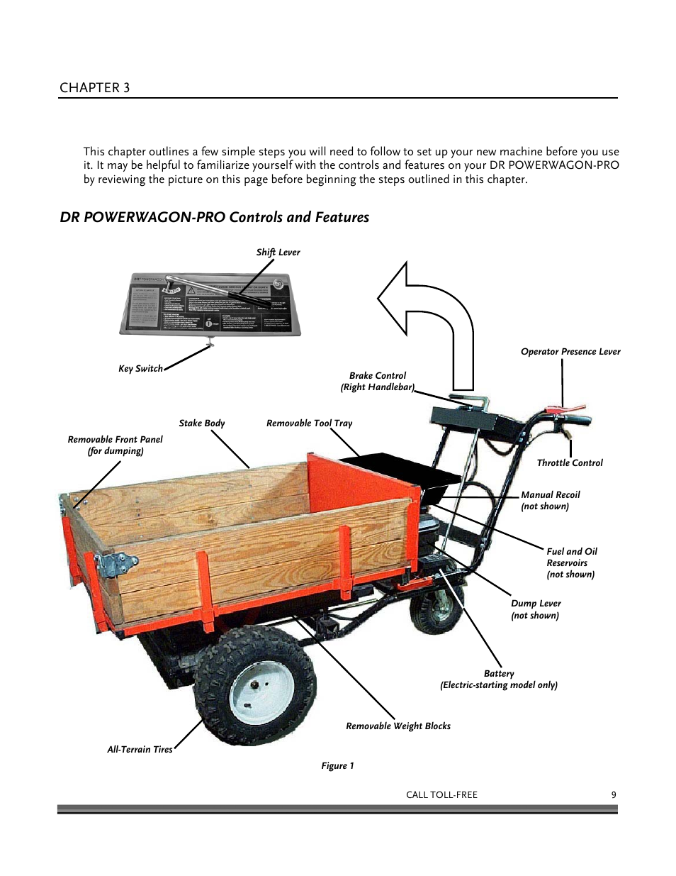 Setting up your dr powerwagon-pro, Dr powerwagon-pro controls and features, Chapter 3 | DR Power 8.25 Pro Power Wagon (February 2007 - February 2009) User Manual | Page 13 / 54