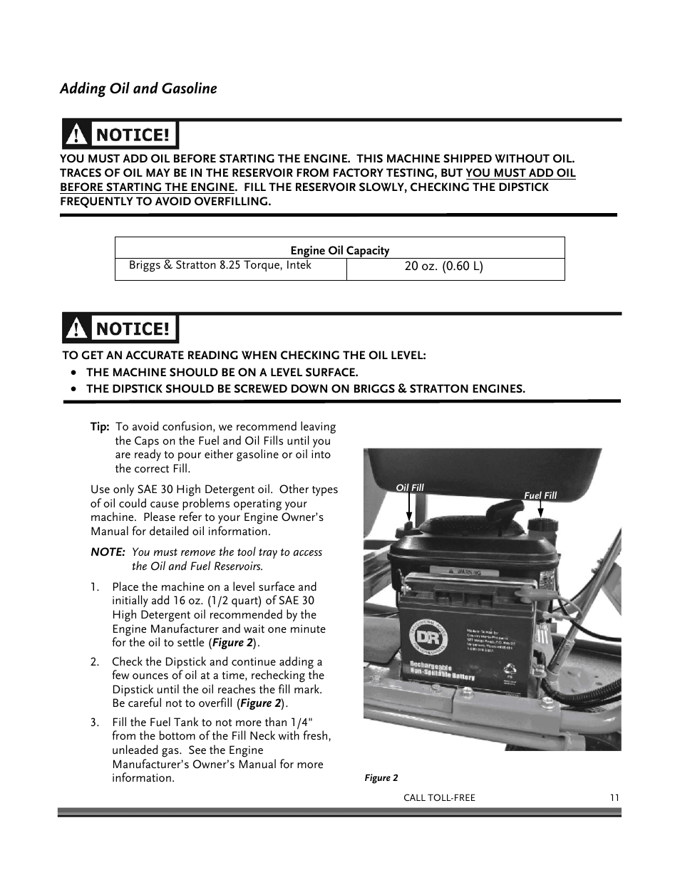 Adding oil and gasoline | DR Power 8.25 Pro Power Wagon (February 2007 - February 2009) User Manual | Page 15 / 54