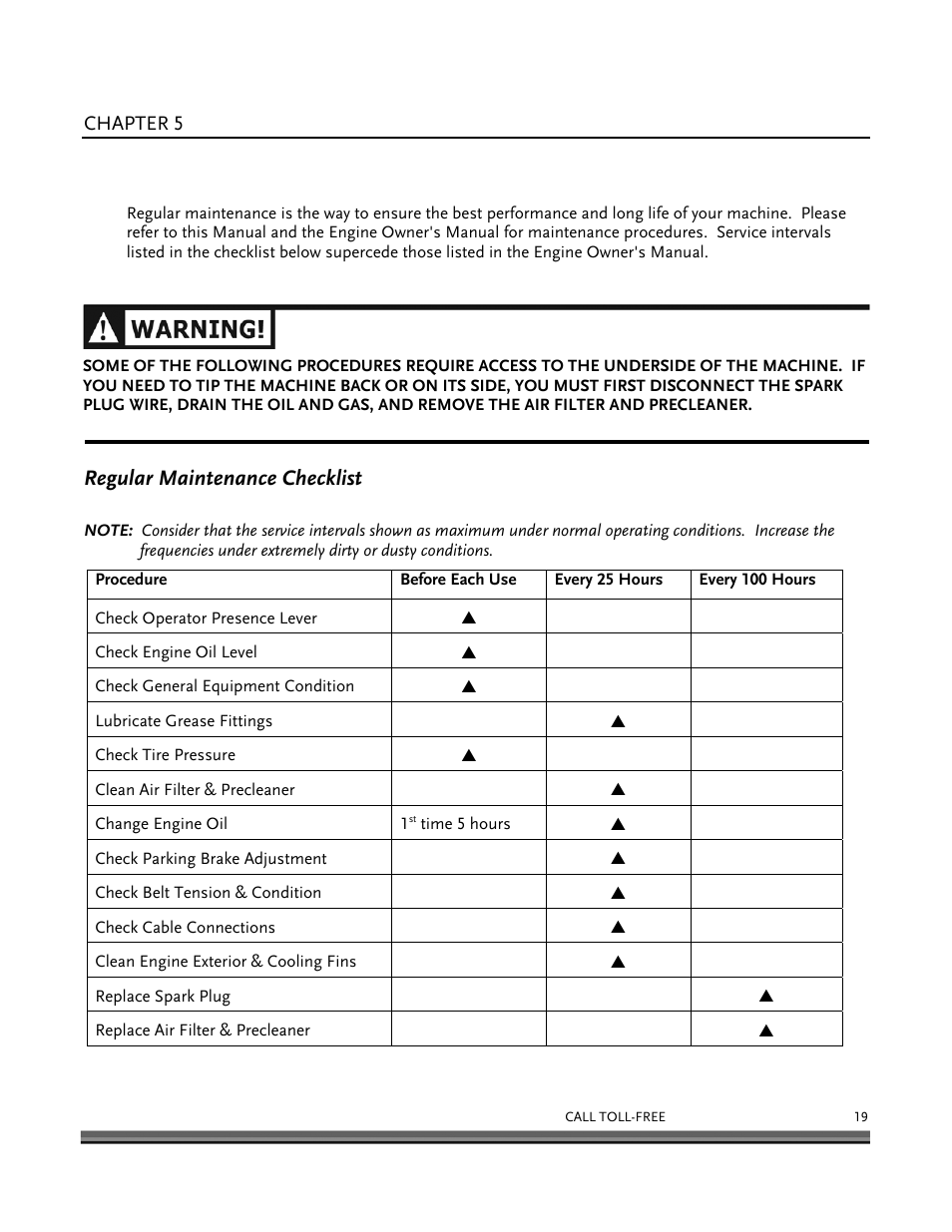 Maintaining the dr powerwagon-pro, Regular maintenance checklist | DR Power 8.25 Pro Power Wagon (February 2007 - February 2009) User Manual | Page 23 / 54