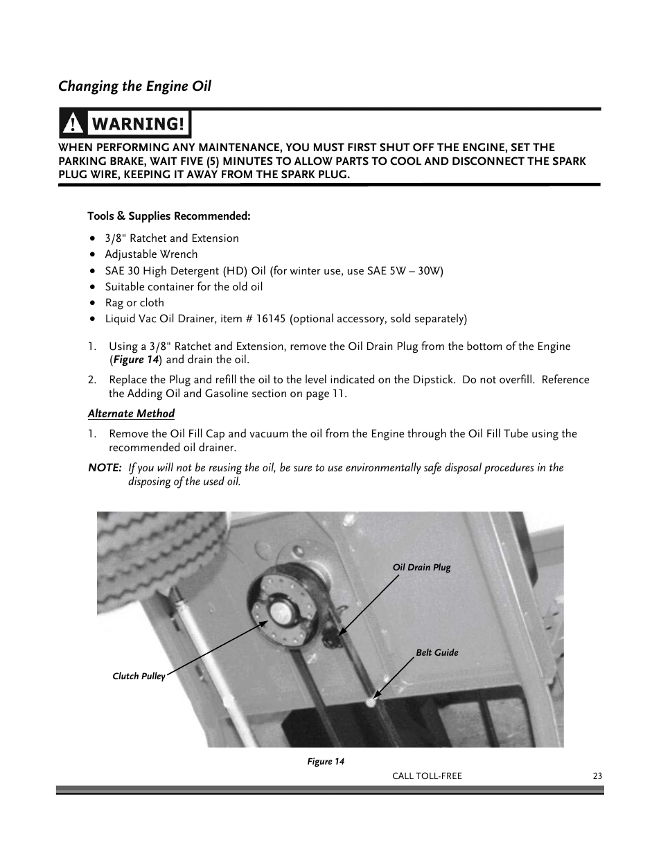 Changing the engine oil | DR Power 8.25 Pro Power Wagon (February 2007 - February 2009) User Manual | Page 27 / 54