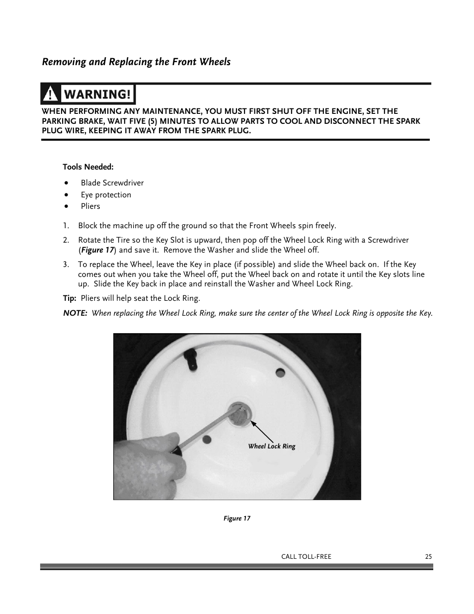 Removing and replacing the front wheels | DR Power 8.25 Pro Power Wagon (February 2007 - February 2009) User Manual | Page 29 / 54