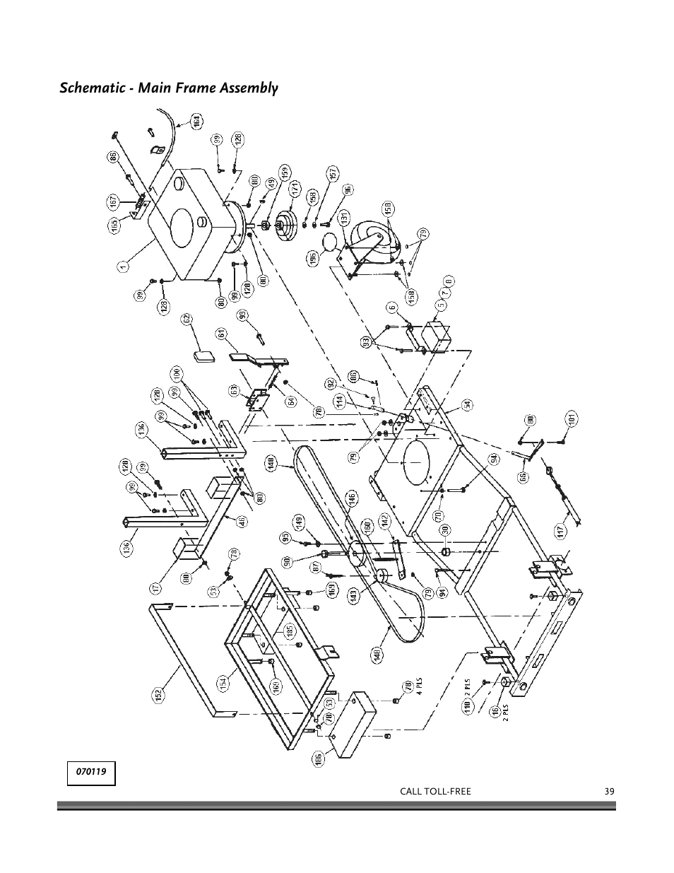 Schematic - main frame assembly | DR Power 8.25 Pro Power Wagon (February 2007 - February 2009) User Manual | Page 43 / 54