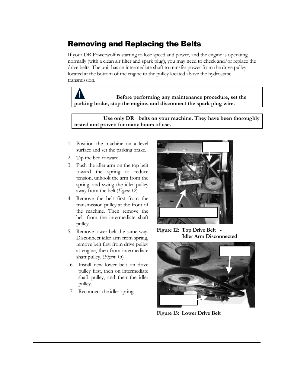 Removing and replacing the belts | DR Power Powerwolf Power Wagon User Manual | Page 27 / 52