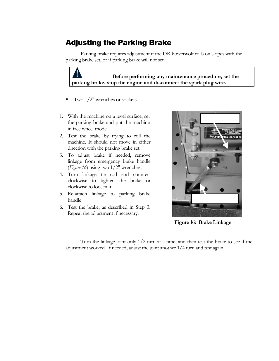 Adjusting the parking brake | DR Power Powerwolf Power Wagon User Manual | Page 30 / 52