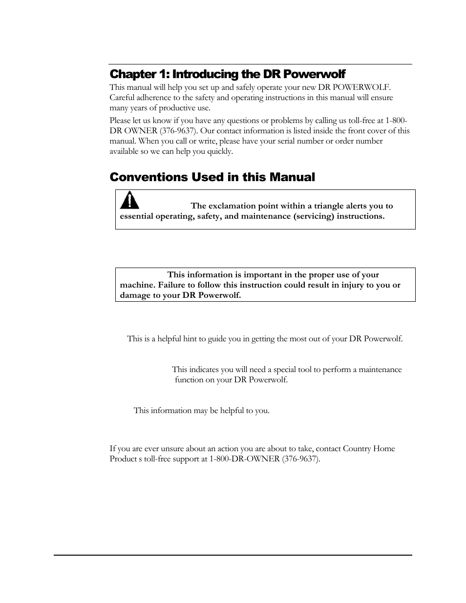 Chapter 1: introducing the dr powerwolf, Conventions used in this manual | DR Power Powerwolf Power Wagon User Manual | Page 7 / 52