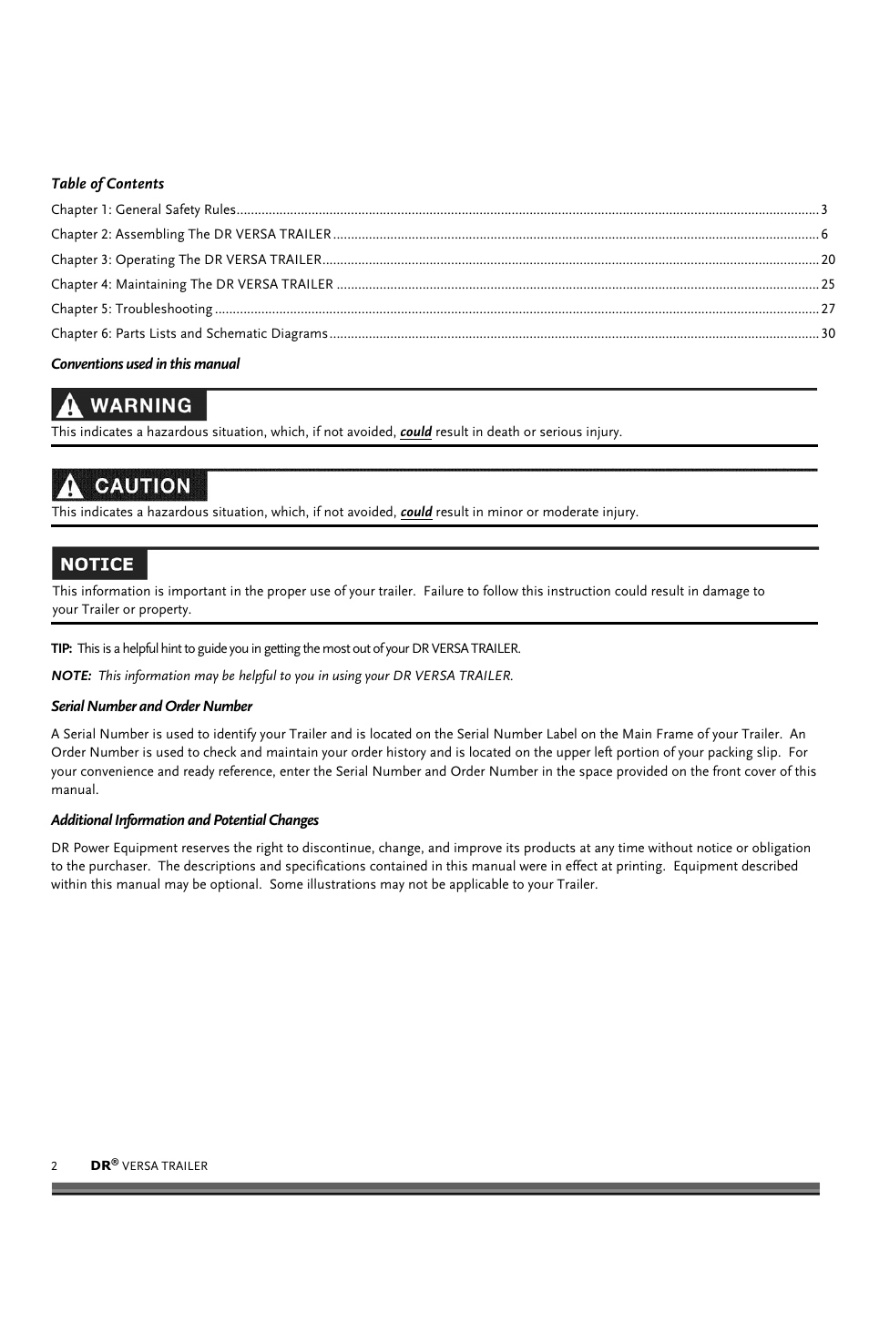 DR Power VT1 (1-ton) (Feb 2012 - Present) User Manual | Page 2 / 38