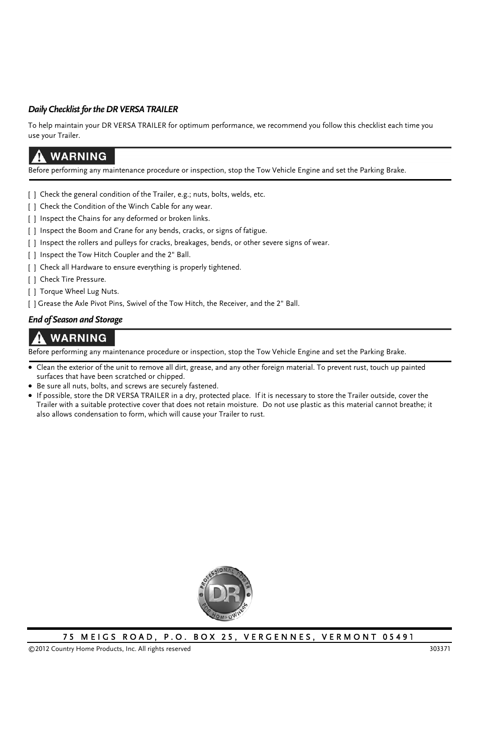 DR Power VT1 (1-ton) (Feb 2012 - Present) User Manual | Page 38 / 38