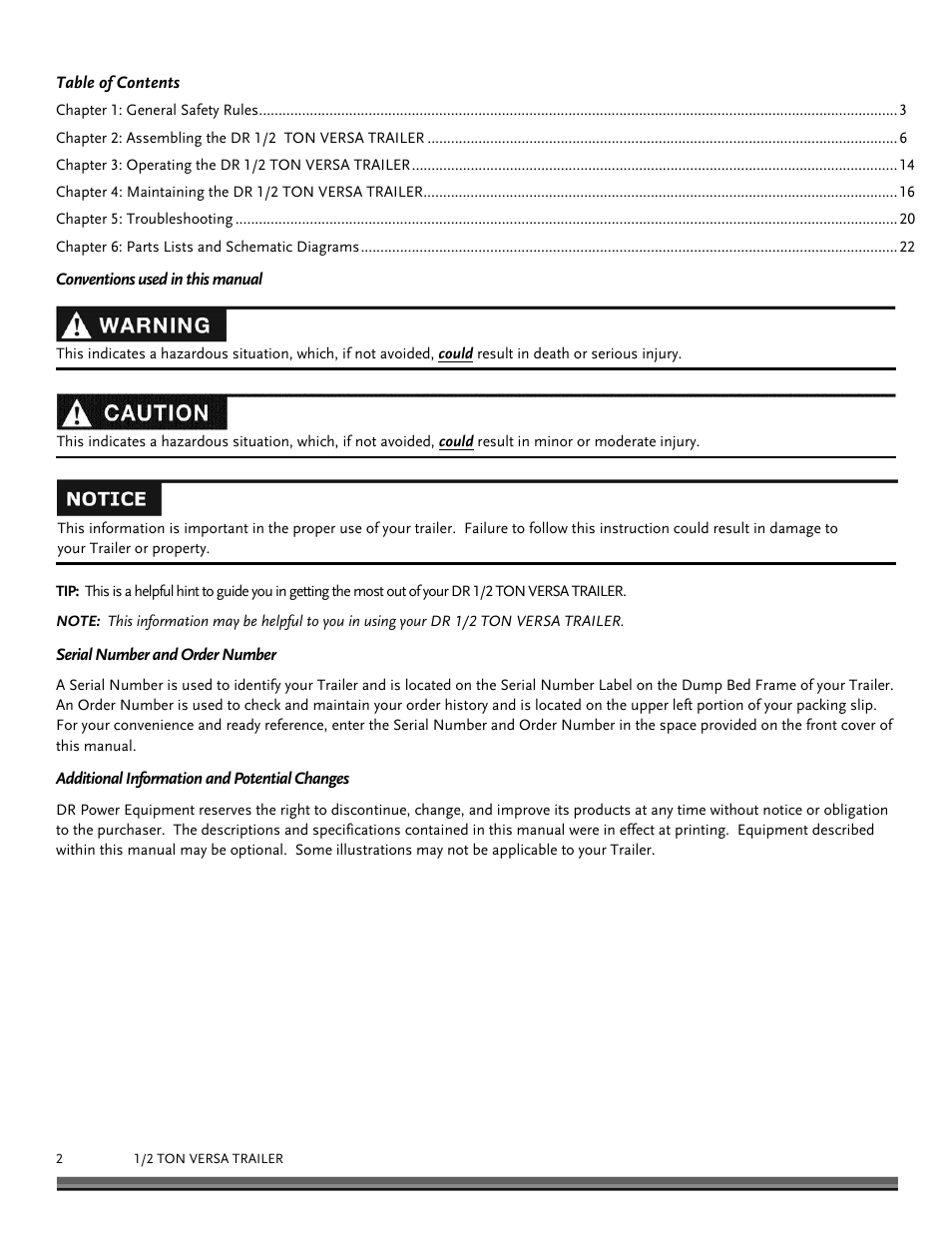 DR Power LT 1 (1/2-ton) (March 2012 - Present) User Manual | Page 2 / 28