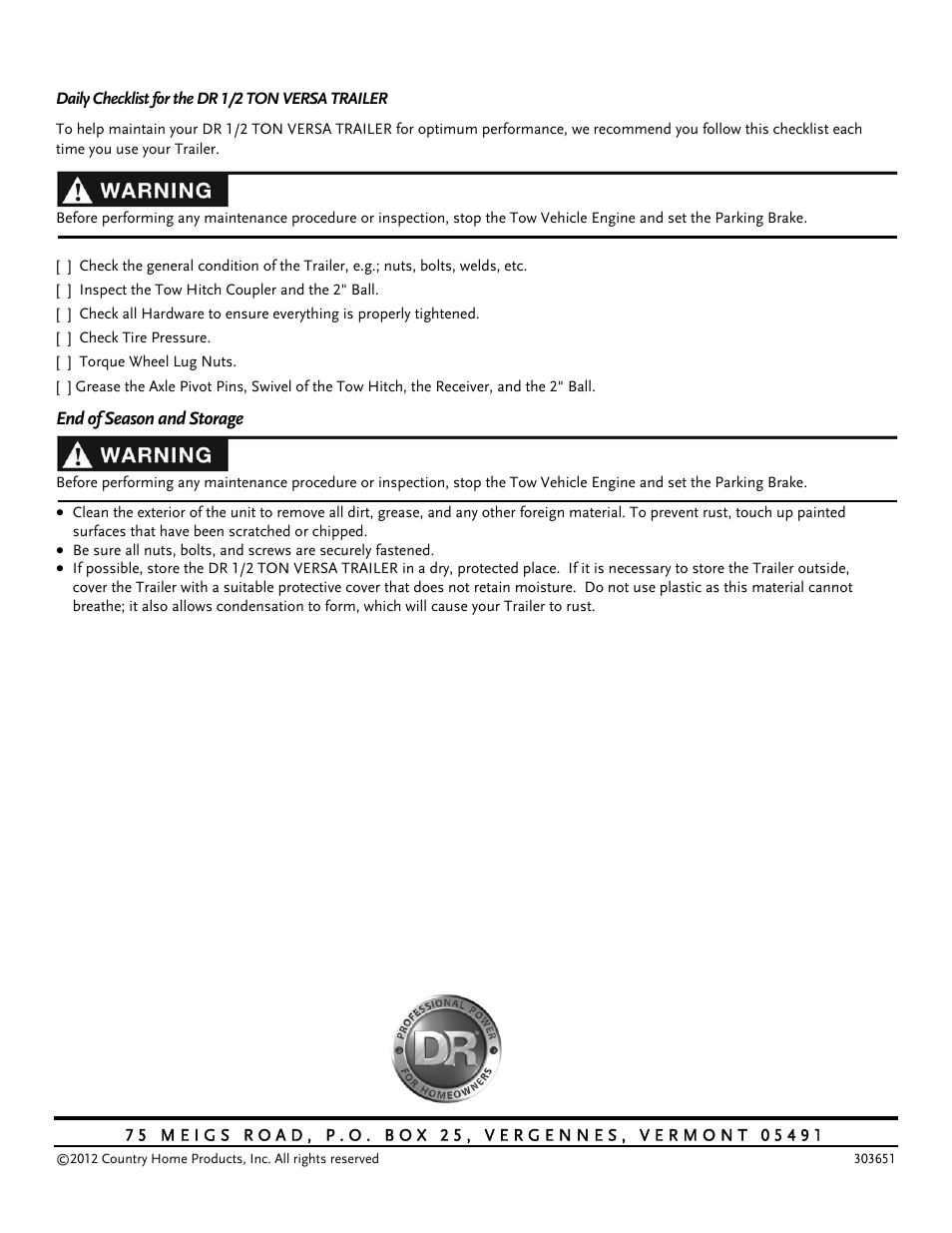 DR Power LT 1 (1/2-ton) (March 2012 - Present) User Manual | Page 28 / 28