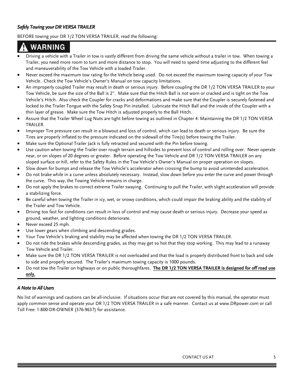 DR Power LT 1 (1/2-ton) (March 2012 - Present) User Manual | Page 5 / 28