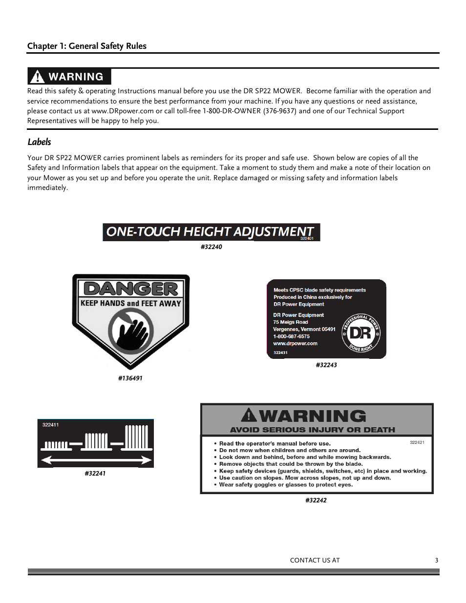 Labels | DR Power Lawn Mower Subaru Engine (January 2013 - March 2014) User Manual | Page 3 / 24