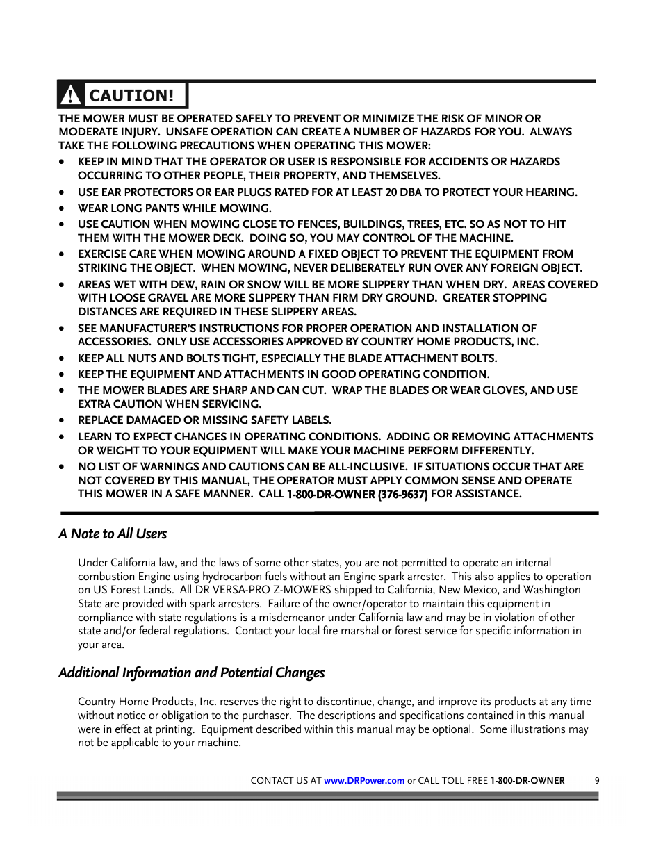 Additional information and potential changes | DR Power Z-Mower 19.5 HP Versa-Pro User Manual | Page 13 / 84