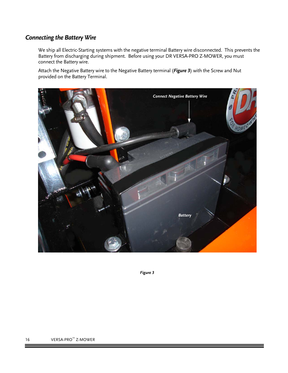 Connecting the battery wire | DR Power Z-Mower 19.5 HP Versa-Pro User Manual | Page 20 / 84
