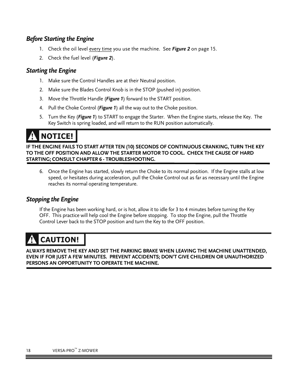 Before starting the engine, Starting the engine, Stopping the engine | DR Power Z-Mower 19.5 HP Versa-Pro User Manual | Page 22 / 84