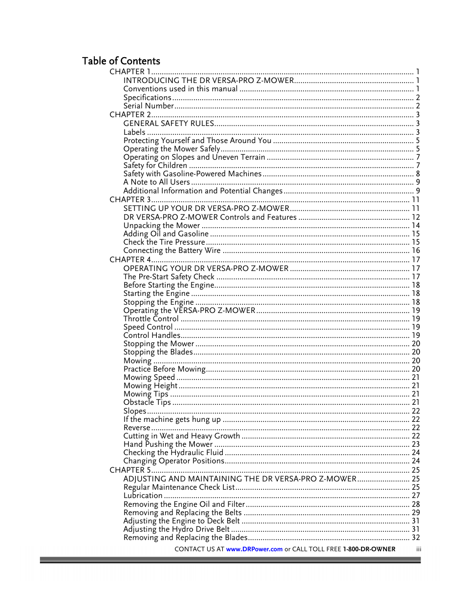 DR Power Z-Mower 19.5 HP Versa-Pro User Manual | Page 3 / 84
