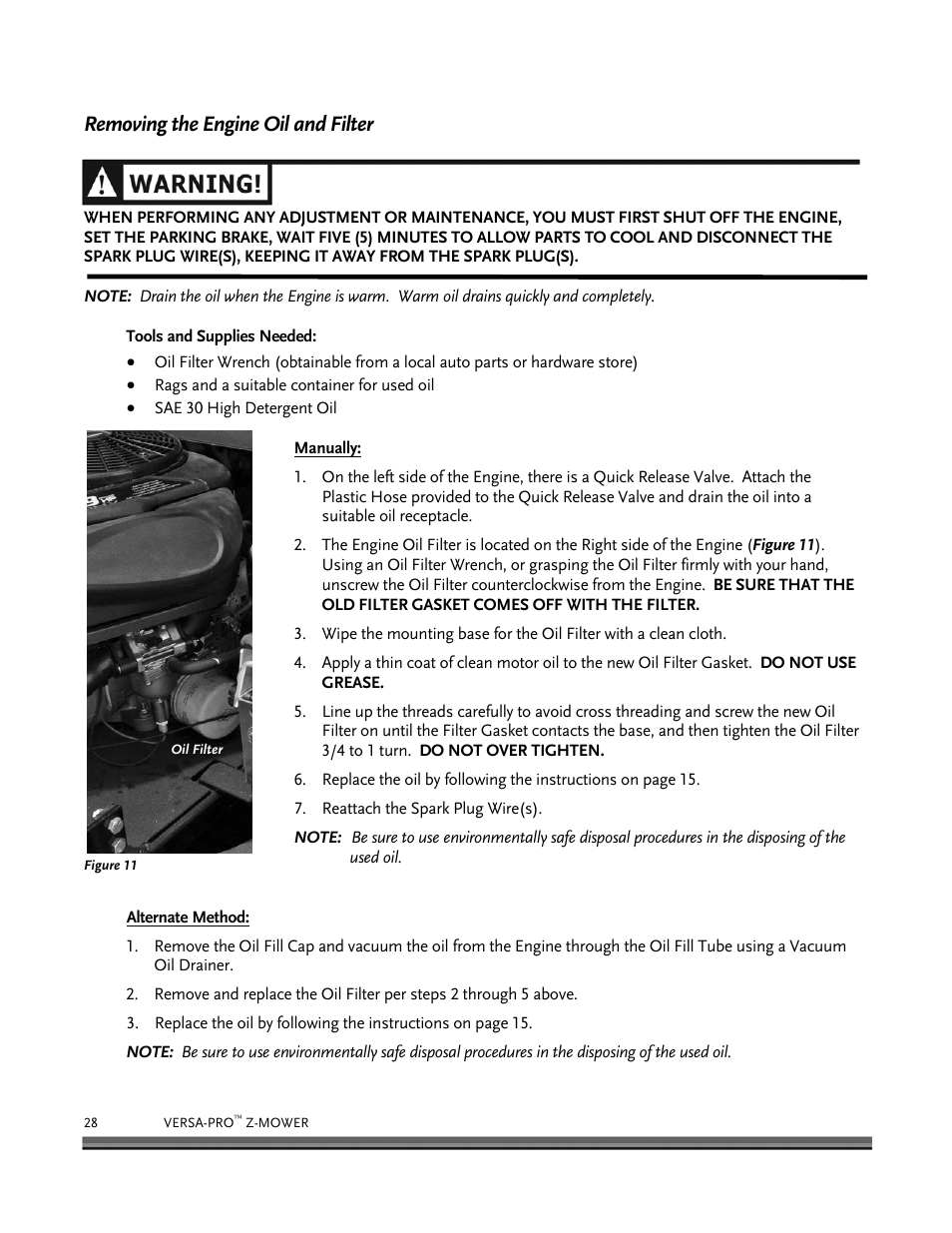 Removing the engine oil and filter | DR Power Z-Mower 19.5 HP Versa-Pro User Manual | Page 32 / 84