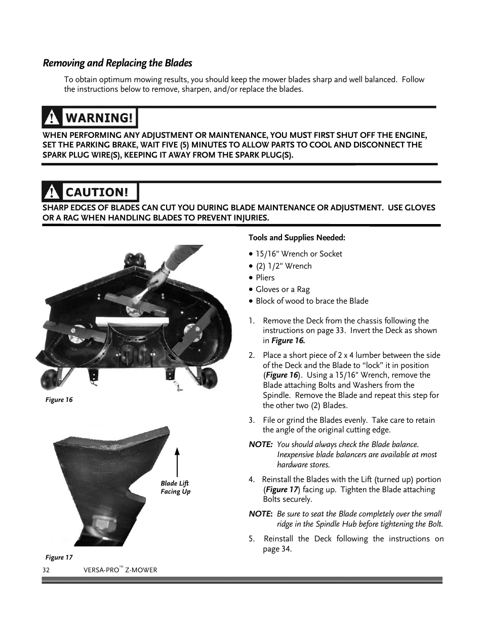 Removing and replacing the blades | DR Power Z-Mower 19.5 HP Versa-Pro User Manual | Page 36 / 84