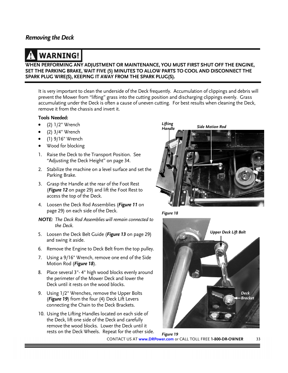 Removing the deck | DR Power Z-Mower 19.5 HP Versa-Pro User Manual | Page 37 / 84