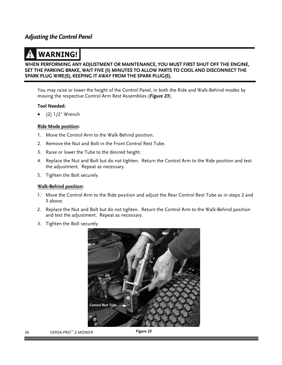 Adjusting the control panel | DR Power Z-Mower 19.5 HP Versa-Pro User Manual | Page 40 / 84