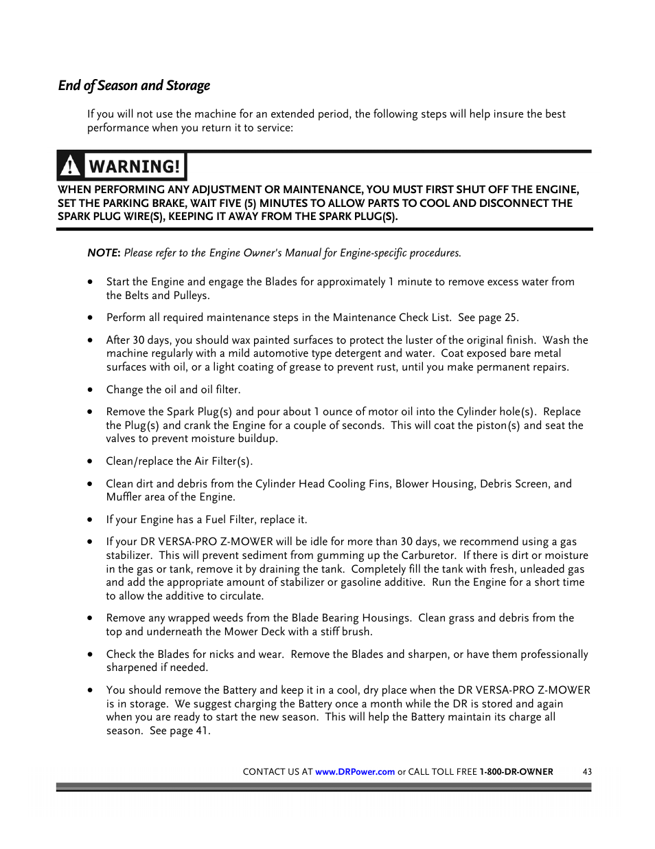 End of season and storage | DR Power Z-Mower 19.5 HP Versa-Pro User Manual | Page 47 / 84