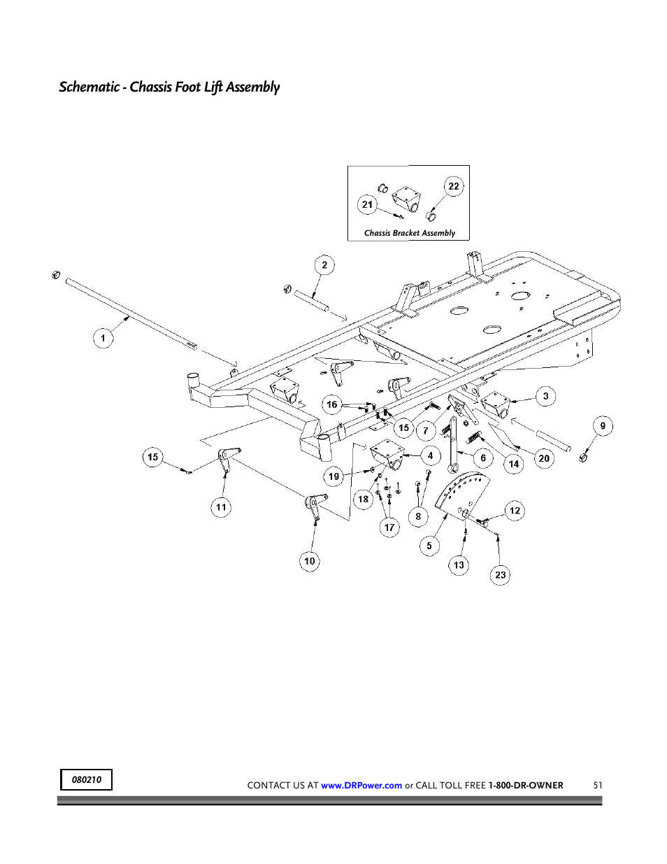 Schematic - chassis foot lift assembly | DR Power Z-Mower 19.5 HP Versa-Pro User Manual | Page 55 / 84