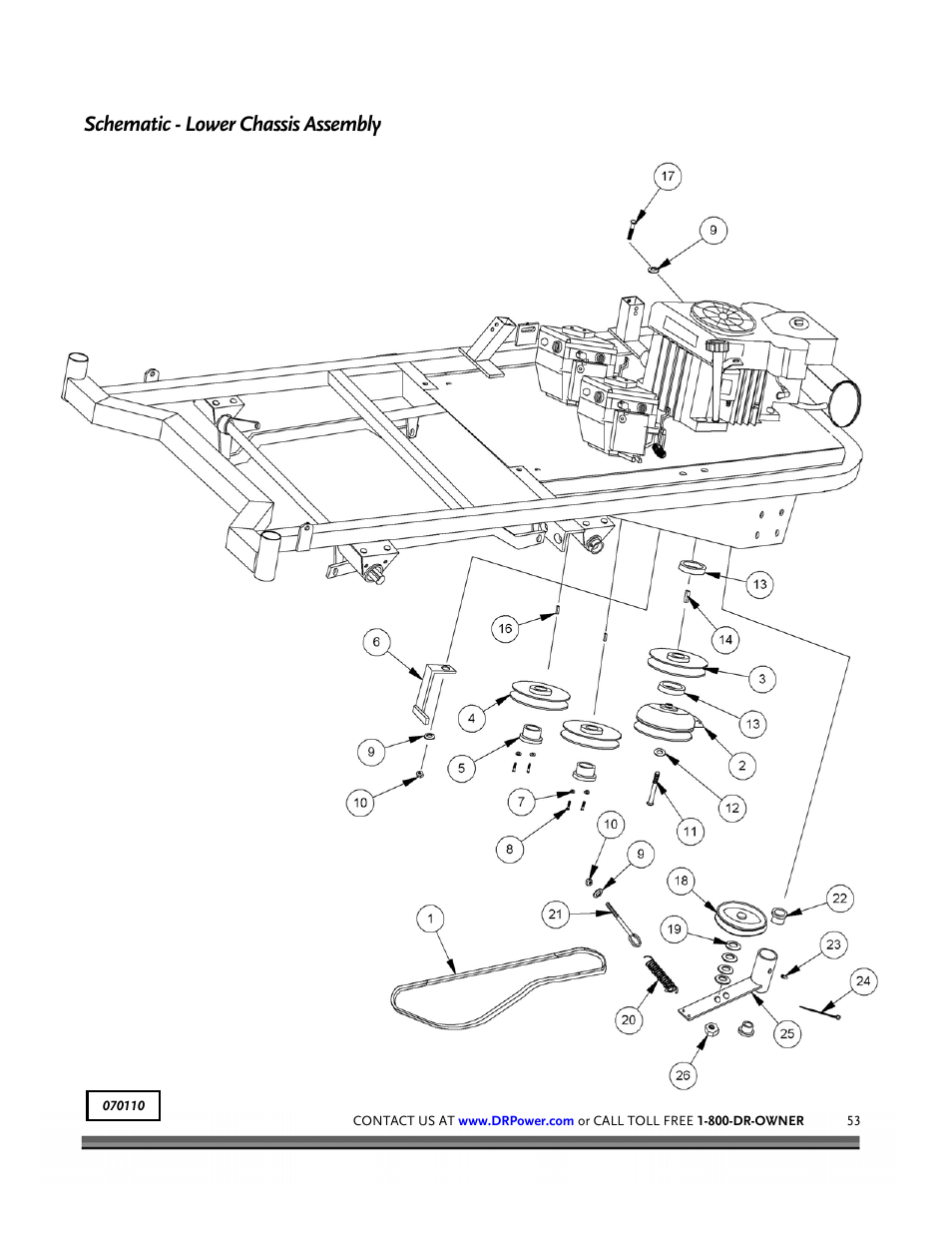 Schematic - lower chassis assembly | DR Power Z-Mower 19.5 HP Versa-Pro User Manual | Page 57 / 84