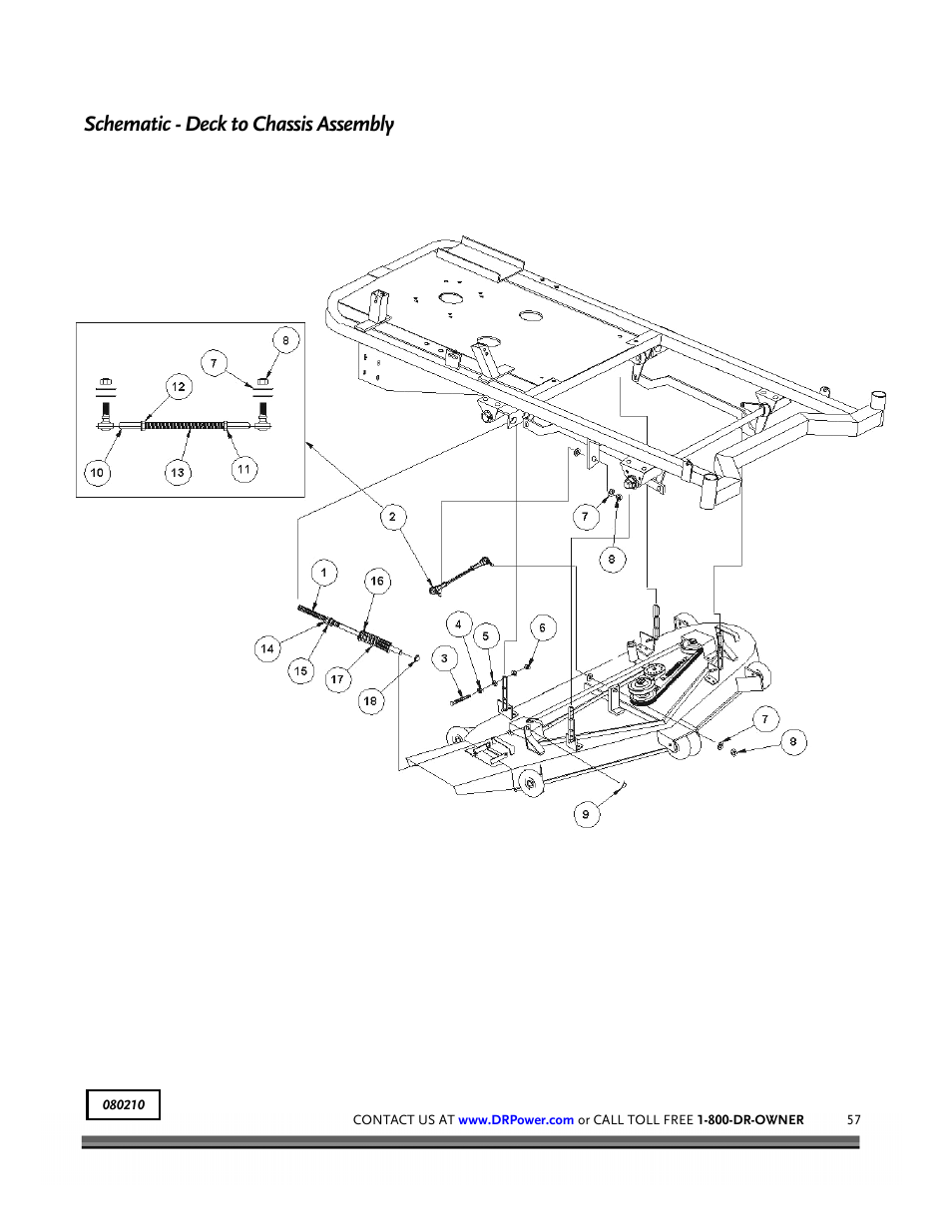 Schematic - deck to chassis assembly | DR Power Z-Mower 19.5 HP Versa-Pro User Manual | Page 61 / 84
