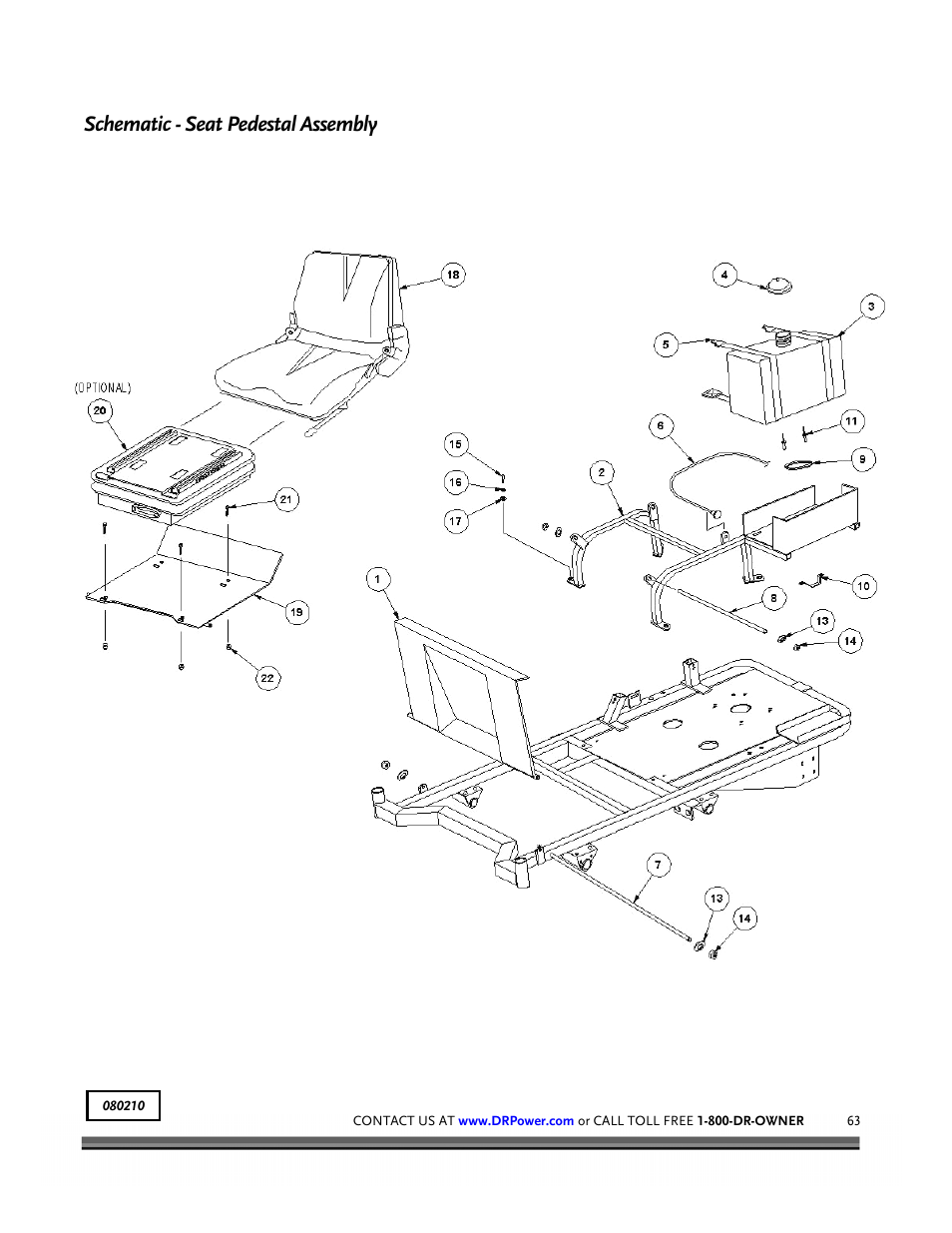 Schematic - seat pedestal assembly | DR Power Z-Mower 19.5 HP Versa-Pro User Manual | Page 67 / 84