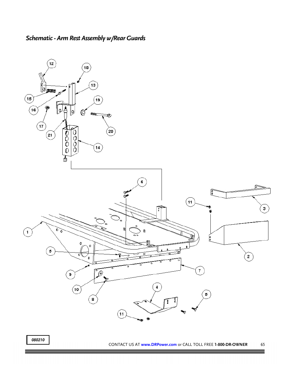 Schematic - arm rest assembly w/rear guards | DR Power Z-Mower 19.5 HP Versa-Pro User Manual | Page 69 / 84