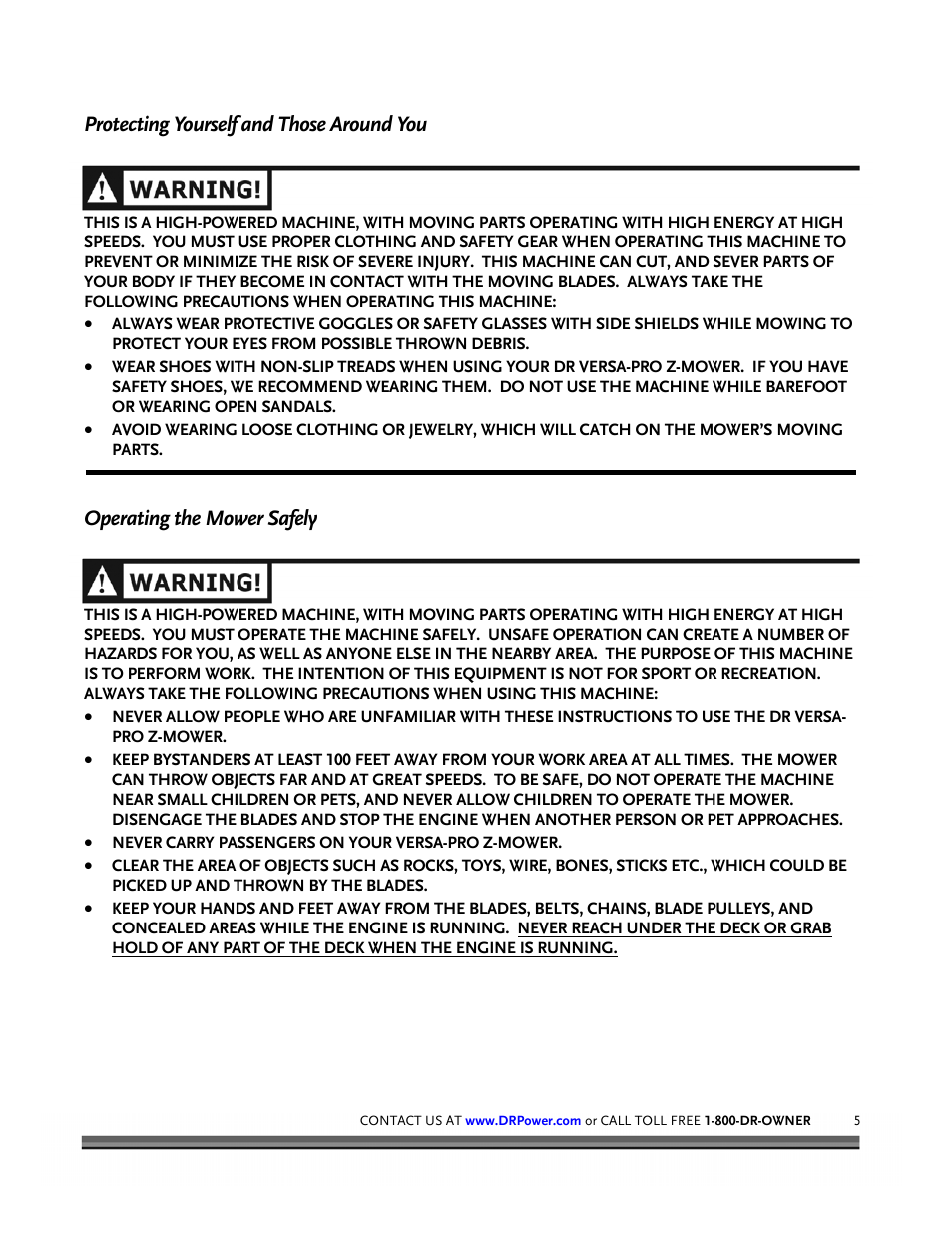 Protecting yourself and those around you, Operating the mower safely | DR Power Z-Mower 19.5 HP Versa-Pro User Manual | Page 9 / 84