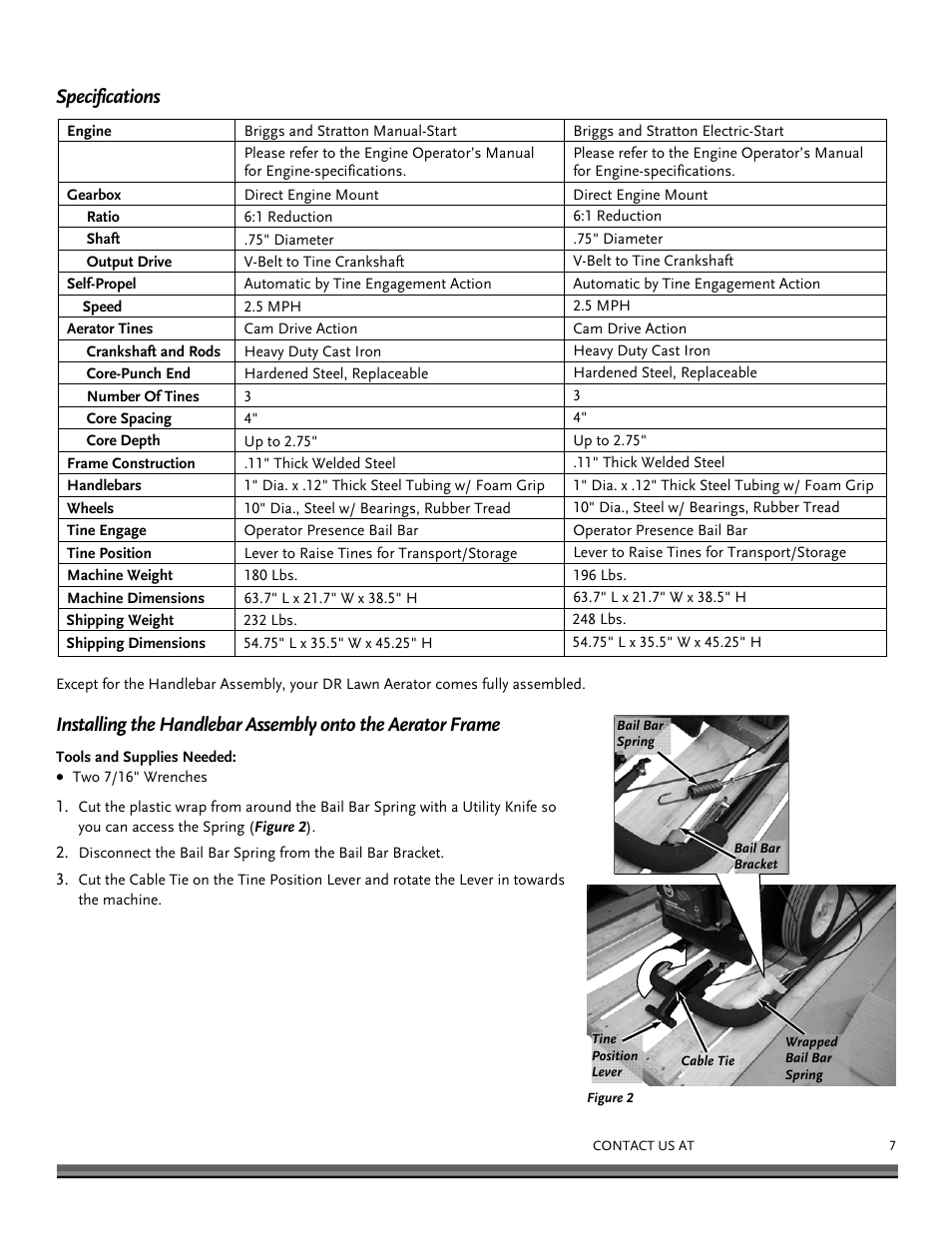 Specifications | DR Power Lawn Aerator User Manual | Page 7 / 28