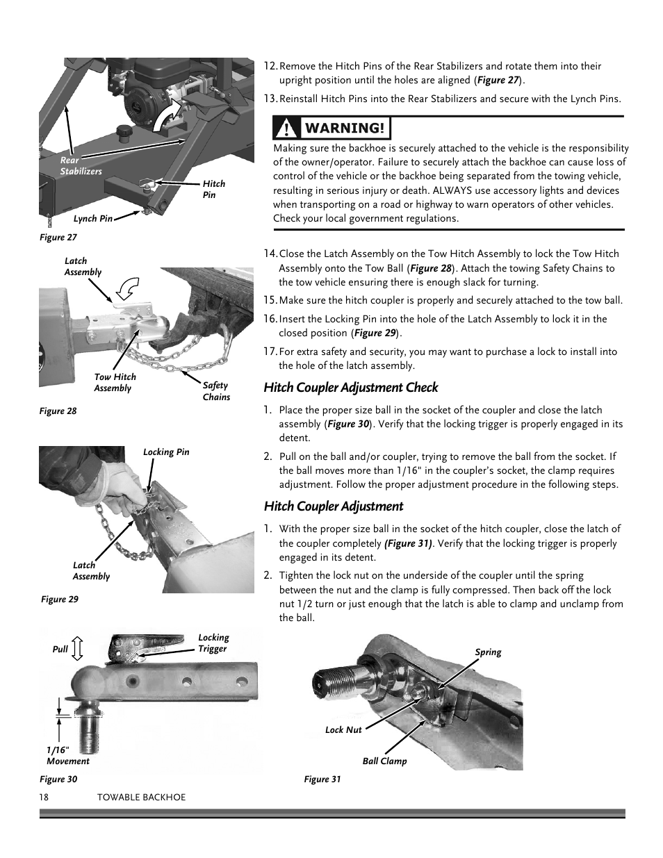 Hitch coupler adjustment check, Hitch coupler adjustment | DR Power Towable Backhoe User Manual | Page 18 / 40