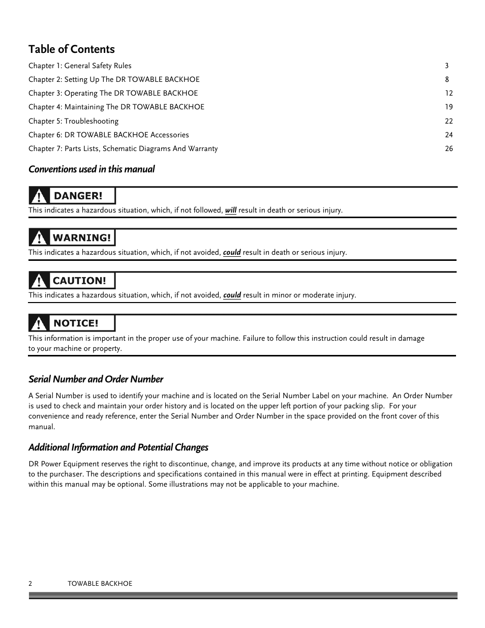 DR Power Towable Backhoe User Manual | Page 2 / 40