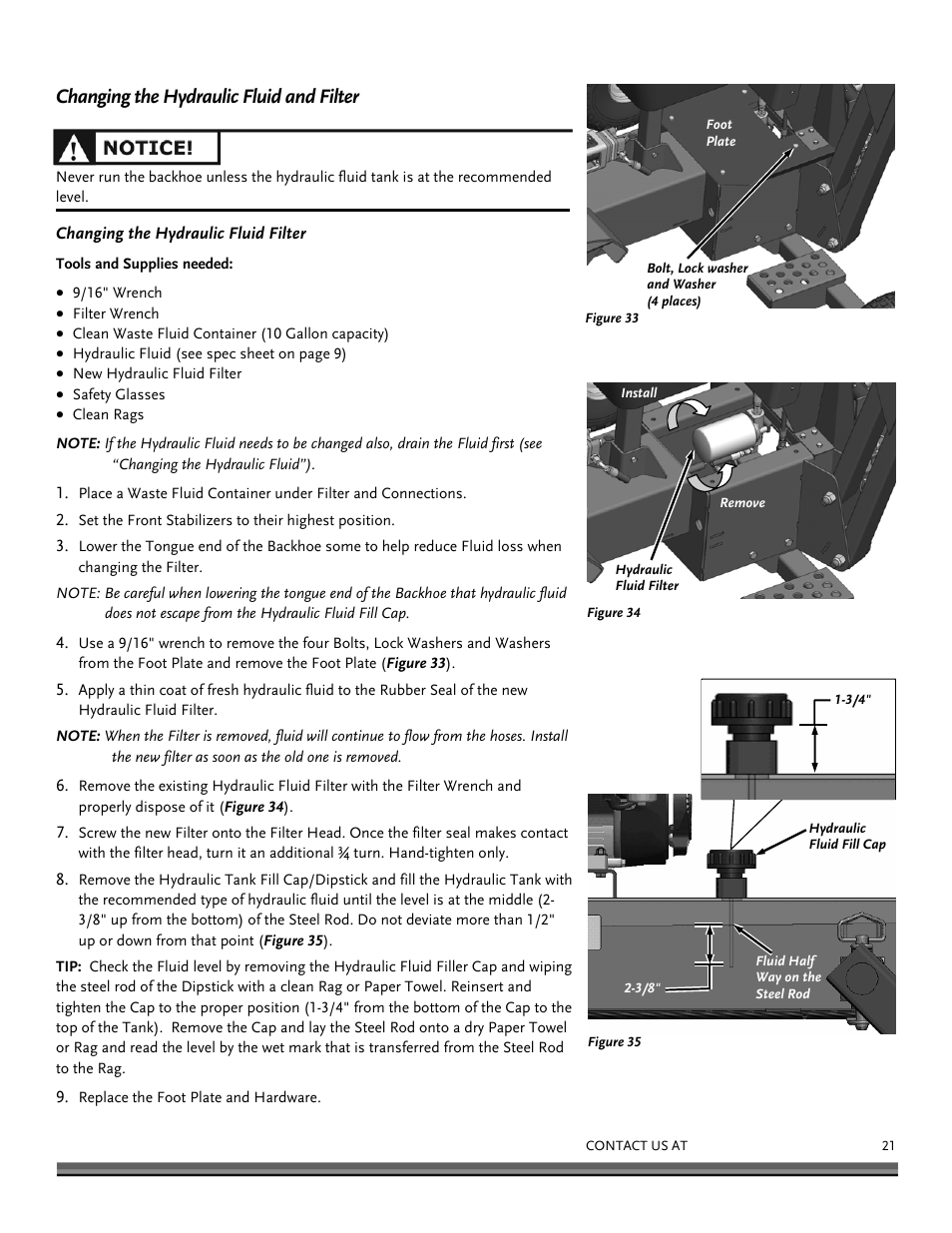 Changing the hydraulic fluid and filter | DR Power Towable Backhoe User Manual | Page 21 / 40