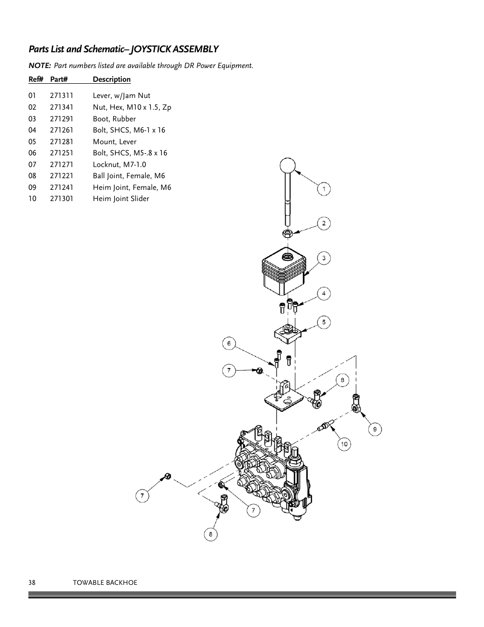 Parts list and schematic– joystick assembly | DR Power Towable Backhoe User Manual | Page 38 / 40
