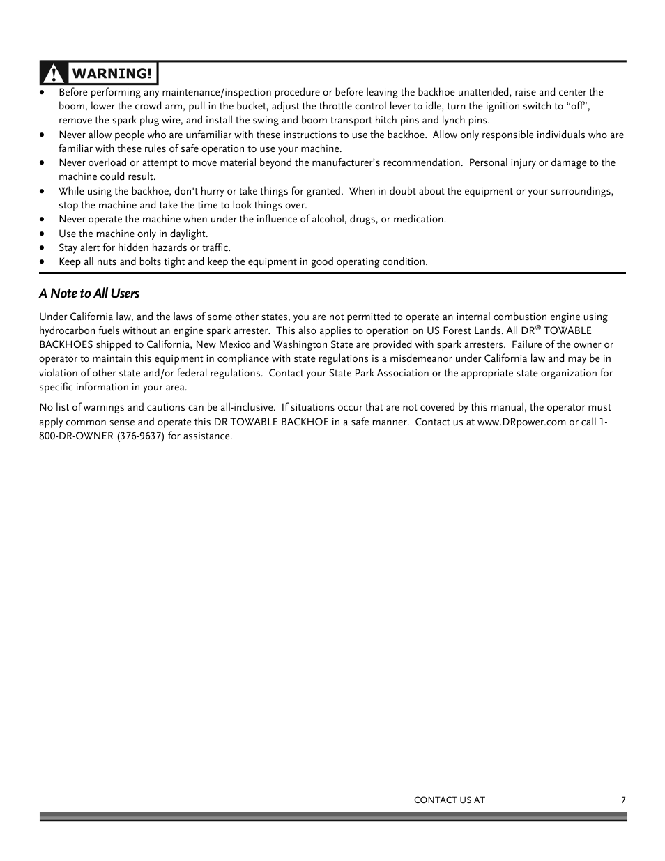 DR Power Towable Backhoe User Manual | Page 7 / 40