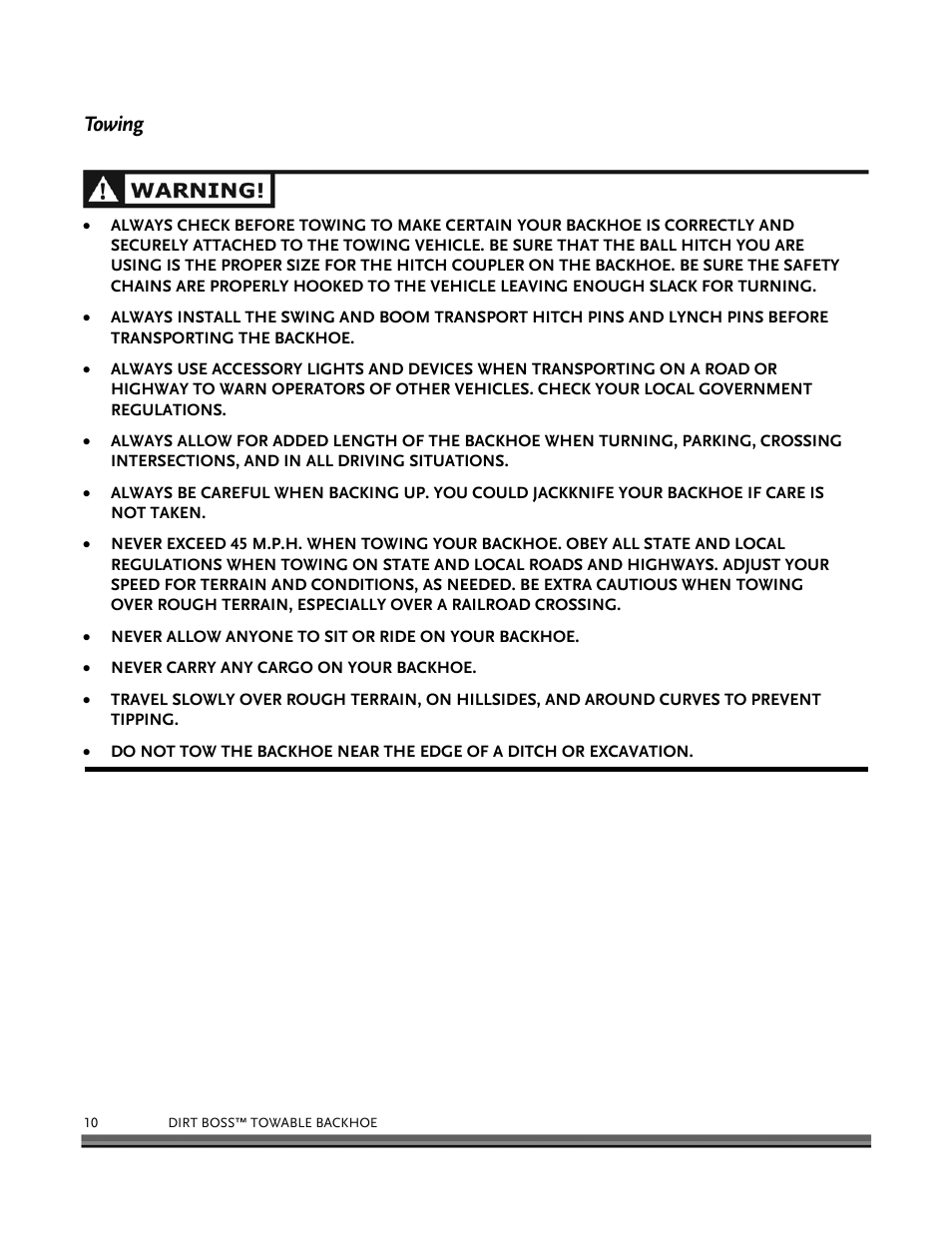 Towing | DR Power Backhoe 2008 User Manual | Page 14 / 68